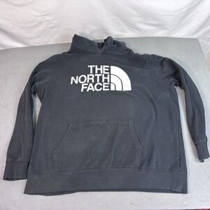 The North Face Hoodie Mens XL Black Pullover Big Logo Kangaroo Pocket Fleece